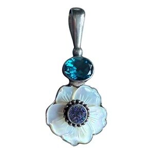 Sajen mother of pearl and topaz pendant .925 sterling and druzy silver
